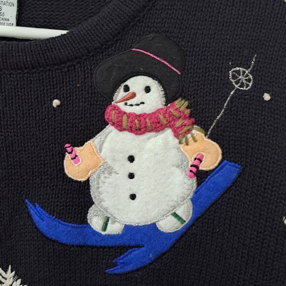 Reference Point Women's PS  Multicolor Pullover Sweater Snowman Embroidery Beads - Picture 4 of 11